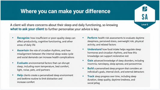 Infographic of learning outcomes for the Advanced Sleep Management Advisor™ certification